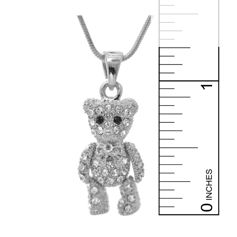 Spinningdaisy Crystals Silver Plated Movable Teddy Bear Necklace
