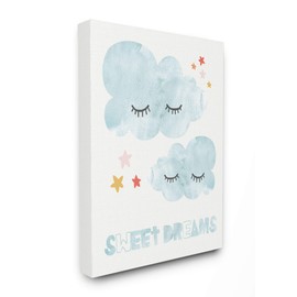 The Kids Room By Stupell Sweet Dreams Mod Blue Clouds with Eyelashes Canvas Wall Art, 24 x 30, Proudly Made in USA