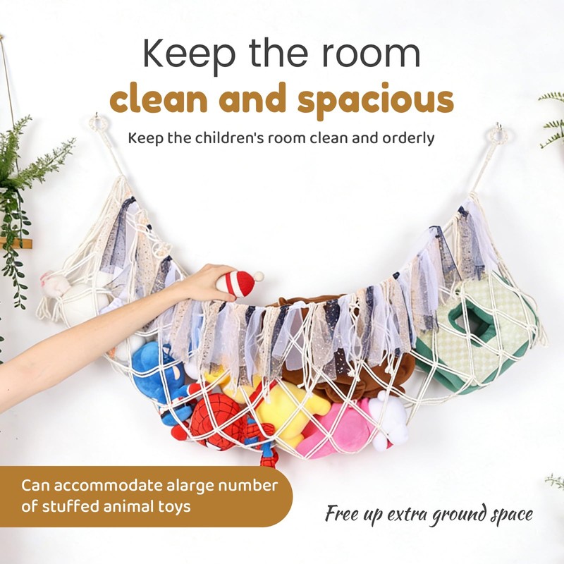 Teddy Hammock for Stuffed Animals, Flat Wall Hanging Cotton Toy