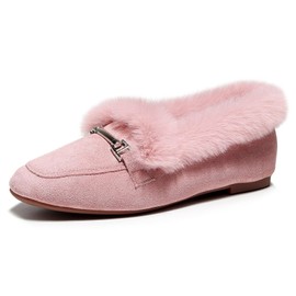 VenusCelia Women's Cozy Furry Flat Shoe (8.5 M US,Pink)