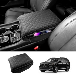 Coleya for 2023 2024 2025 Honda Pilot Center Console Cover (with Side Pockets) for Honda Pilot All Trims, Leather Cushion Padded 2025 Pilot Armrest Cover 2025 2024 Pilot Accessories (Padded)