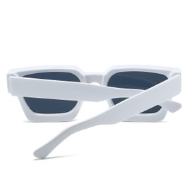 JCTAIFOO Vintage Rectangle Sunglasses for Women Men Retro Rectangular Chunky Square Large Thick Frame Glasses, White/Dark Grey