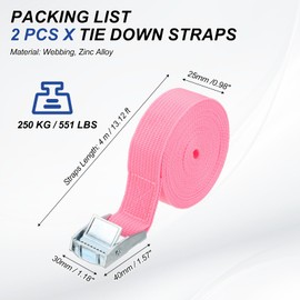 PATIKIL 1" x 13 ft Lashing Strap with Buckles, 2 Pcs Cam Buckle Tie Down Straps Adjustable Heavy Duty Secure Cinch Straps Up to 551 lbs for Cargo Kayak Bicycles, Pink