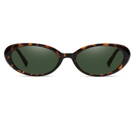 Ggpyyon Oval Sunglasses for Women Men Fashion Small Oval Sunglasses 90s Vintage Shades(Leopard/Green)