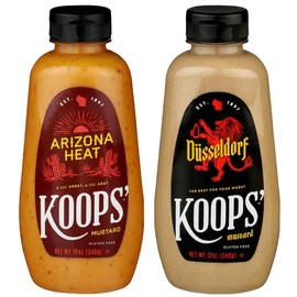 Koops' Dusseldorf & Arizona Heat Mustard - German-Style Bratwurst Mustard, Sweet and Spicy Mustard, Gluten-Free, Kosher, Made in USA, From Quality Mustard Seeds - 12 Oz, Pack of 2