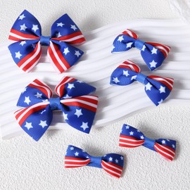 6pcs July 4th Hair Bow Clips,Patriotic Red White Blue Ribbon Hair Pins Alligator Barrettes for Toddler Baby Teen Girls Kids Independence Day Back School Outfits Accessory Gift