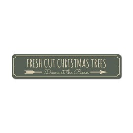 Christmas Tree Sign, Fresh Cut Trees Sign, Tree Farm Aluminum Decor - 9" x 36"