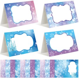 Jetec 48 Pcs Winter Snowflake Place Card Princeness Party Table Name Cards Tent Placard Buffet Food Label for Table Setting Snowflake Party Decoration Blue and Purple Winter Birthday Supplies