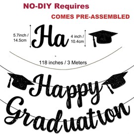 2026 Black Glitter Happy Graduation Banner Garlands Congrats Grads Graduation Banners for Celebrate Graduation Party Decoration Supplies, School Grad Party Decorations