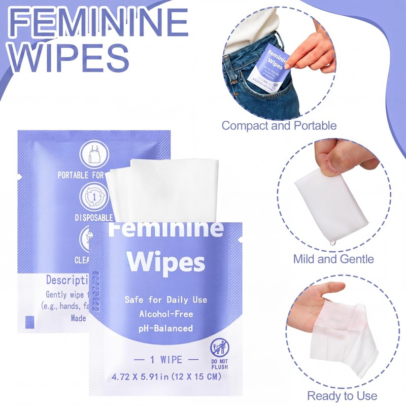 300 Pieces Bulk Feminine Wipes Individually Wrapped,Purple