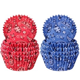 Zonon 200 Pieces Western Cowboy Cupcake Liners Red Blue Bandana Cupcake Wrappers Western Cowboy Birthday Party Supplies for Wedding Holiday Birthday Party Decorations