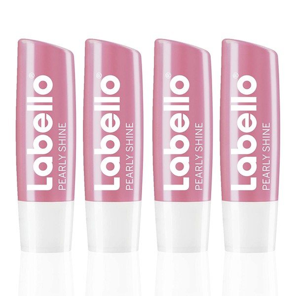 Labello Pearly Shine in a pack of 4 (4 x 4.8 g), lip care stick with a delicately shimmering finish, intensive lip care without mineral oils