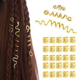 Yqhugbc Hair Spirals Dreadlocks, Dreadlocks Jewellery Hair Spiral Clips, Adjustable Metal Cuffs Hair Braiding Beads for Men and Women Accessories 28 Pieces (Gold)