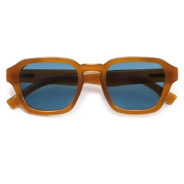 VANLINKER Retro Vintage Polarized Trendy Small Square Sunglasses for Women Men 2025 Fashion Shades VL9858,Amber Frame Blue Lens