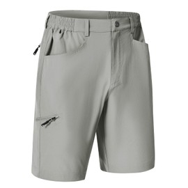 Rdruko Men's Stretch Golf Shorts 9" Dress Casual Dry Fit Lightweight Flat Front Work Chino Shorts with Elastic Waist, Light Grey, 36