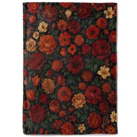 coedoaes Vintage Dark Floral Fleece Blanket,50x60in,Red Orange Peony and Autumn Garden Flower Black Throw Blankets,Soft Cozy Lightweight, Ideal for Bed Living Room Home Boho Decor,Women Gifts