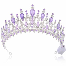 Brishow Light Up Princess Silver Rhinestones Tiaras, Bride Wedding Garden Crowns, Crystal Medieval Hair Piece for Women (Purple)