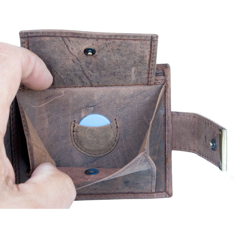 Men's Brown Natural Leather Wallet with a Shark, brown, Minimalist