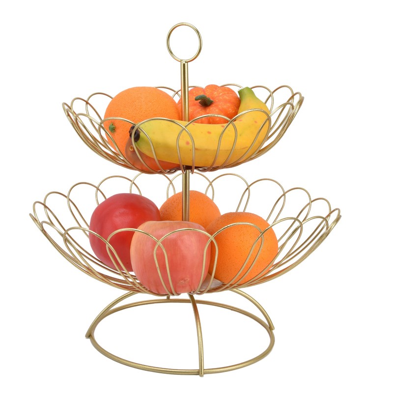2 Tier Fruit Bowl Modern Nordic Design Geometric Detachable Gold