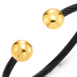 Elastic Adjustable Mens Stainless Steel Twisted Cable Magnetic Bangle Bracelet Silver Color Polished, Stainless Steel