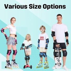 Forzueby Adult/Kids Knee Pads Elbow Pads Wrist Guards 6 in 1 Protective Gear Set for Inline Roller Skating Skateboarding Scooter BMX etc.