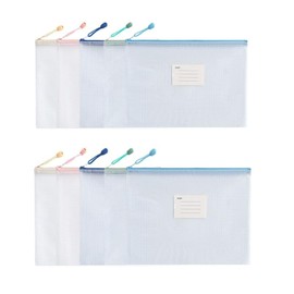 File Bags Zipper with Labels, PVC Mesh Bag, Waterproof and Dustproof, Document Organizer, Receipts, Drawing, Sketching, Poster, Stationery Organization, Set of 10, 5 Colors, B5