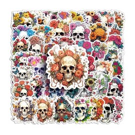 50 PCS Stickers for Flower Skull Water Bottle|Vinyl Waterproof Sticker Laptop Skateboard Phone Car Decals for Teens Adults Party Favors Supplies Decor (Skull Decals)