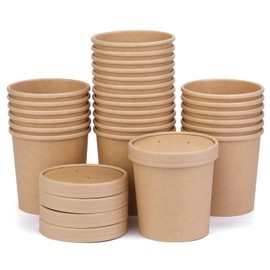 Wuadua 16oz 25 Pack Paper Soup Containers, Disposable Paper Food Cups, Paper Soup Storage with Lids, Soup Cups Paper Ice Cream Cups, Great For Restaurants, Take Outs, or To-Go Lunch