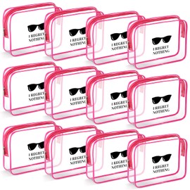 10 Pieces Hangover Party Favor Bags Bachelorette PVC Bag with Zipper Handles I Regret Nothing Bags Waterproof Hangover Storage Supplies Bag for Bachelorette Party Favors, Weddings (Rose Red)