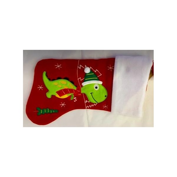 Dinosaur Christmas Stocking, Red with Green Dinosaur Design, 40 cm