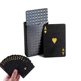 BaraRose Plastic Playing Cards, Black Gold, 54 Cards, Plastic, Waterproof, Abrasion Resistant, Storage Case Included, Playing Cards, Parties, Stylish, Travel (Black)