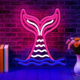 Mermaid Tail Neon Sign for Wall Decor, Dimmable LED Mermaid Light Up Neon Signs, Mermaid Decor for Girls Bedroom Aquarium Animal Birthday Party Christmas Romantic Gifts
