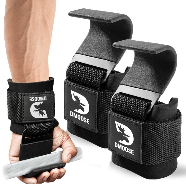 DMoose Fitness Weight Lifting Hooks (Pair) for Deadlifts, Pull Ups