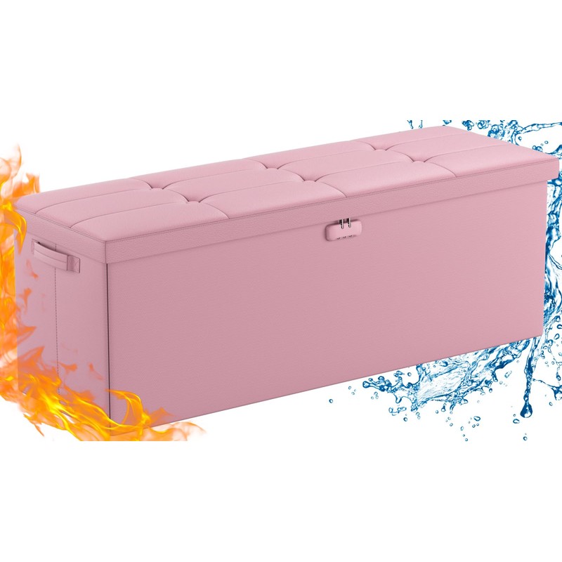 ENGPOW Fireproof Storage Ottoman, Folding Storage Bench with Lock(15”x 43”x15”),