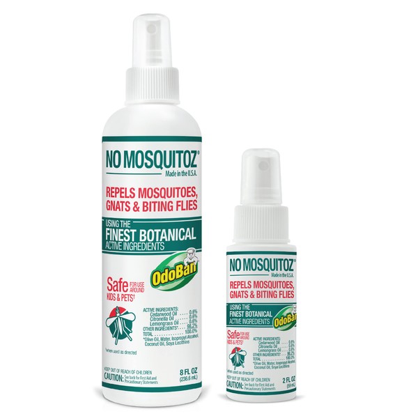 No Mosquitoz Botanical Bug Repellent, Effective for Gnat, Mosquito, and Biting Flies, Hand-Crafted and DEET-Free, Non-Greasy Formula, 8 Ounce and 2 Ounce Spray Bottle, 2-Pack