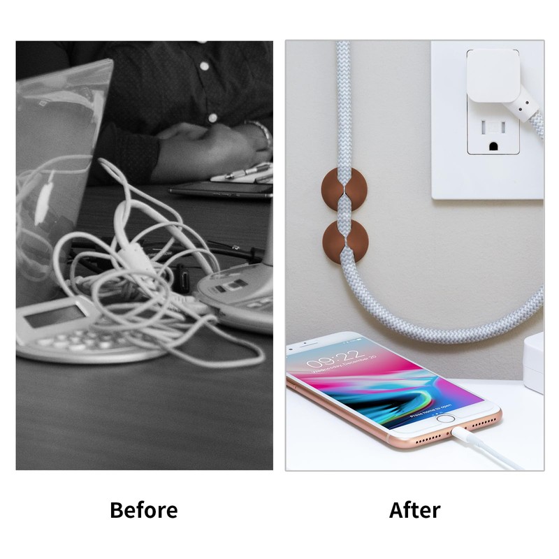 Flezoo Cord Holder Cable Clips, 12PCS Coffee Adhesive Cord Organizer