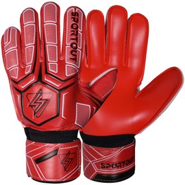 Sportout Goalkeeper Gloves with Fingersave, Football Gloves, Goalkeeper Gloves Men, 4 mm Latex, for Children, Adults and Teenagers (Red, 5)