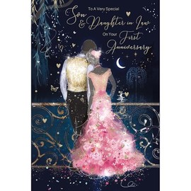 Cherry Orchard Son and Daughter In Law 1st Anniversary Card - Happy Anniversary Card 1 Year with Floral Gown and Moonlit River Design with Foil Details - Anniversary Card for a Special Couple