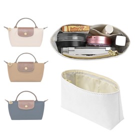 LOUKAYCCI Upgraded Dupont Paper Mini Organizer Insert for Longchamp XS Bag wihte Zipper Purse Insert（Dupont Paper,Withe）