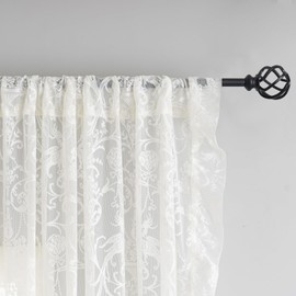 TUDECO Lace Curtains 96 Inches Long - Antique Floral Sheer Embroidered Rustic Ruffle Curtains for Dining Room Rod Pocket Privacy French Deocr 1 Pair, 59 x 96 Inch, Ivory