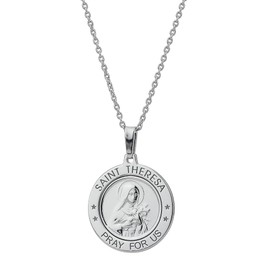 Vanbelle Sterling Silver jewelry - Rhodium Plated Style with 925 stamp - Saint Theresa Medal Pendant - Classic Christian Necklace for Women - 24x32mm medal Pendant - 18" chain