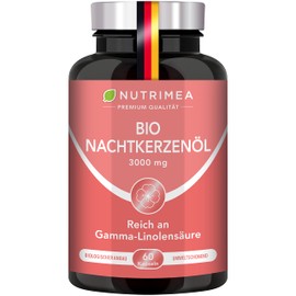 Nutrimea Evening Primrose Oil Organic - 1500 mg of which 135 mg GLA Daily Dose - Cold Pressed & 100% Natural - Dietary Supplement for PMS & Blemishes - Premium Quality - 60 Capsules
