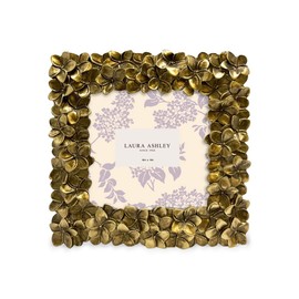 Laura Ashley 4x4 Gold Flower Textured Hand-Crafted Resin Picture Frame w/Easel & Hook for Tabletop & Wall Display, Decorative Floral Design Home Décor, Photo Gallery, Art (4x4, Gold)