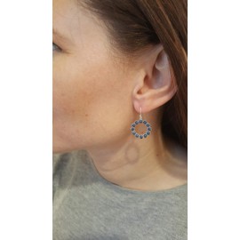 925 Solid Sterling Silver 20mm Vintage Lapis-Lazuli Dangle Hoop Earrings - Dangling Circle Jewelry