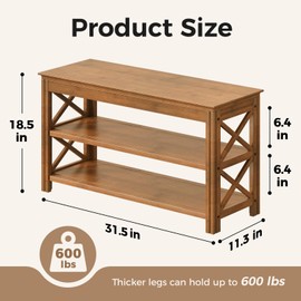 Shoe Rack Bench with Storage 3 Tier Bamboo Shoe Bench Entryway Rustic Solid Wood Entryway Bench (X-Brown,31.5")