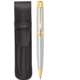 Sheaffer 300 Chrome with Gold Trim Pen and Leather Pouch Gift Set (Ballpoint)