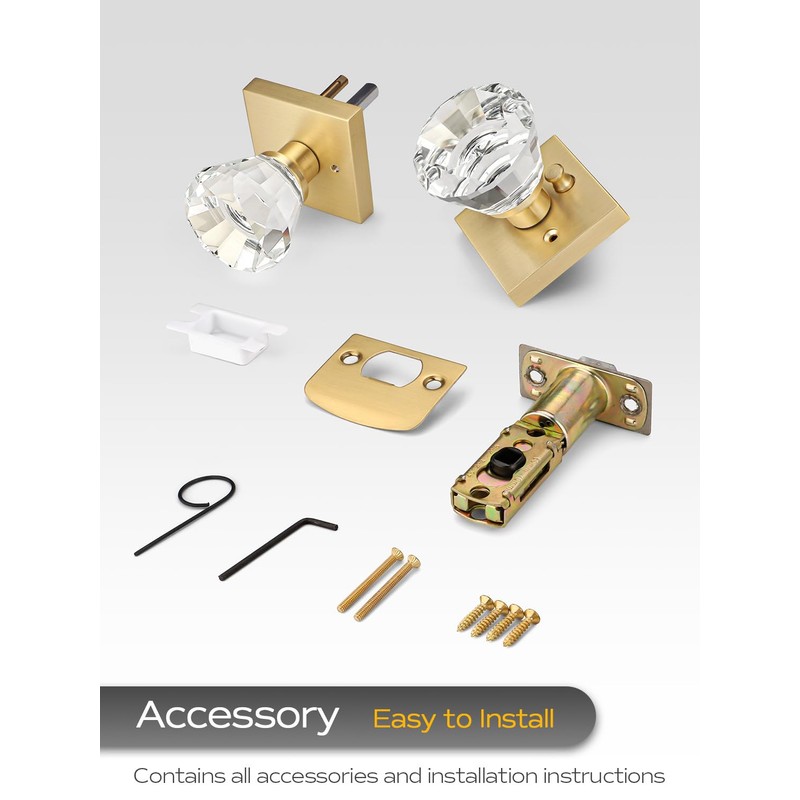 EHOMEWARE 1 Pack Crystal Door Knobs Gold, Closet Door Handles