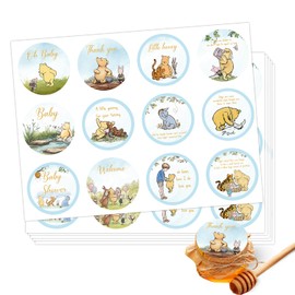 72PCS Winnie Sticker-Winnie Baby Shower Decorations-Pooh Party Baby Shower Decor-Pooh Thank You Sticker Cute Winnie Baby Shower Decorations Birthday Party Decoration Supplies,Blue