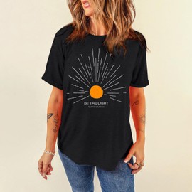 MAIHUN Christian Shirt Womens Be The Light Tshirt Sunburst Vintage Bible Verse Tee Top Grey