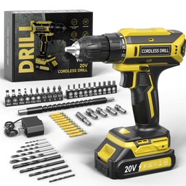 Cordless Drill, 20V MAX Power Drill Set with 2.0Ah Power Pack & Charger, 3/8 Inch Keyless Chuck, Variable Speed, 25+1 Position and 56PCS Bits/Screws, Power Tools for Home Projects